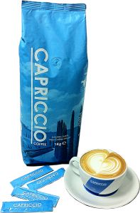 CAPRICCIO coffee beans, branded china cups and branded sugar sticks